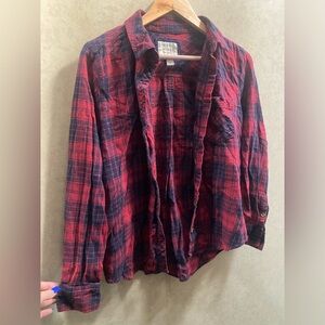 Red and Navy blue plaid Forever 21 long sleeve button up shirt